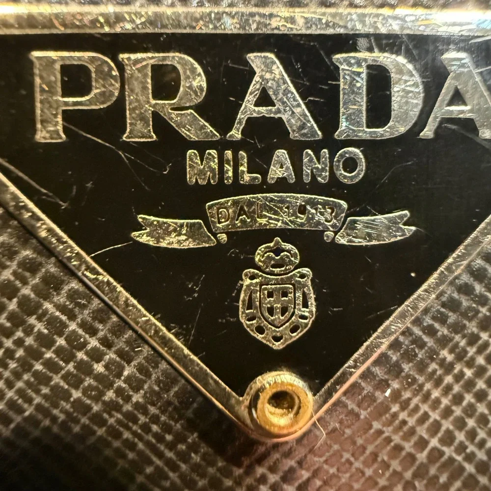 Prada Vintage Black Saffiano Leather Tri-Fold Wallet Triangle Logo Project Piece - Picture 16 of 16